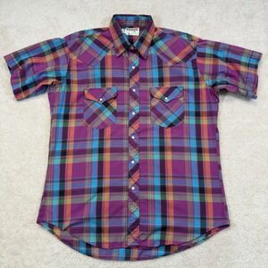 Vintage Ruddock Western Pearl Snap Plaid Shirt Mens 17 Neck Short Sleeve